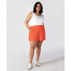 Promo ⭐ Black Tape Trendy Plus Size Pull-On Cotton Shorts Coral Rose 😀