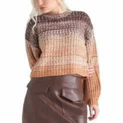 Deals 🥰 Black Tape 👩 Women's Crewneck Ombre Sweater Hay Bales 🔔