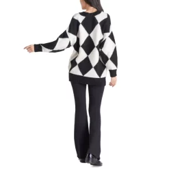 Promo 👍 Black Tape Petite Diamond-Print Drop-Shoulder Sweater Checkered Path 🔥 -Black Tape Shop unnamed file 82