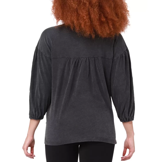 Budget ๐ Black Tape ๐ฉ Women's Cotton Drop-Shoulder Puff-Sleeve Henley Top Urban Nights ๐ 5 Budget ๐ Black Tape ๐ฉ Women's Cotton Drop-Shoulder Puff-Sleeve Henley Top Urban Nights ๐ - Image 3